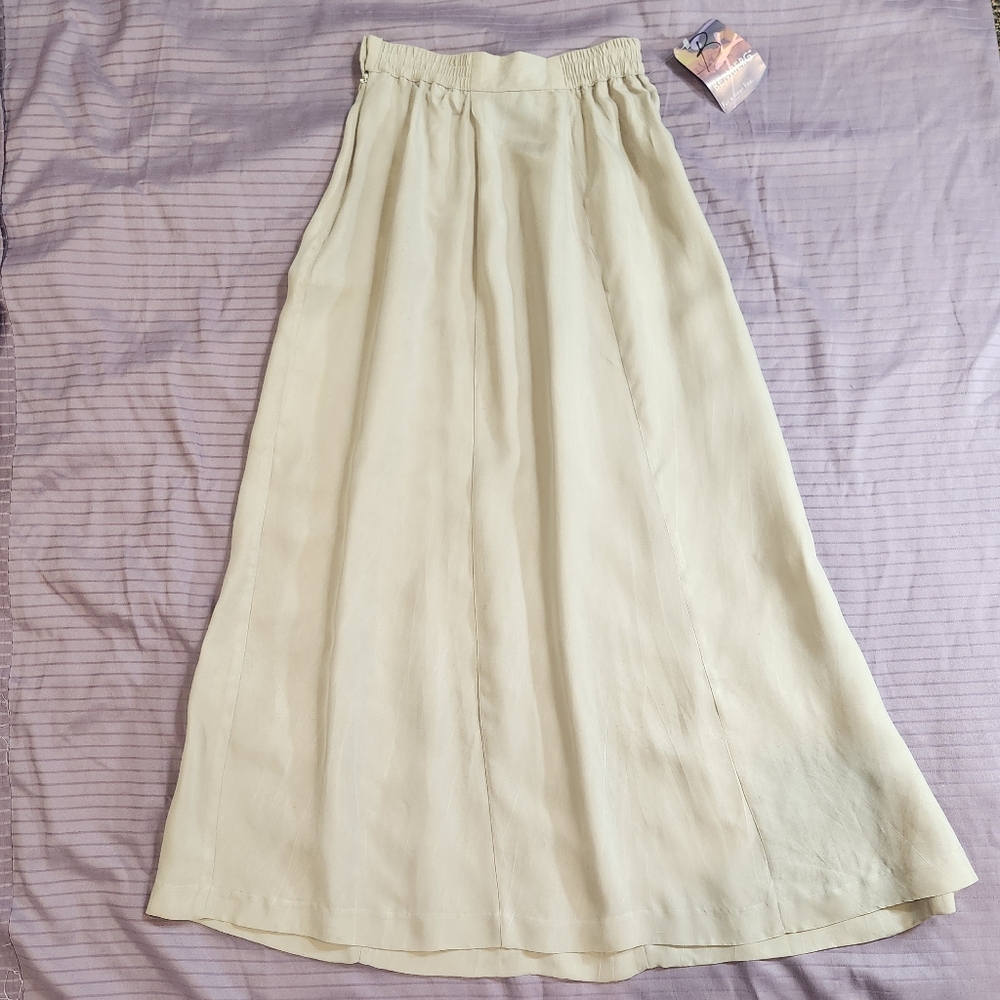 Long Silky Cream Midi Skirt